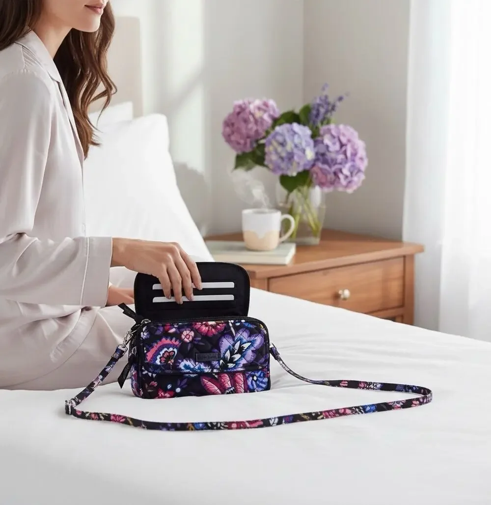 Vera Bradley Foxwood Multicolor Floral APO Black All-In-One Crossbody Wallet
